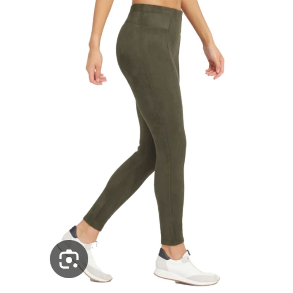 Spanx High-Waisted Faux Suede Leggings Dark Olive Green XL #20322R